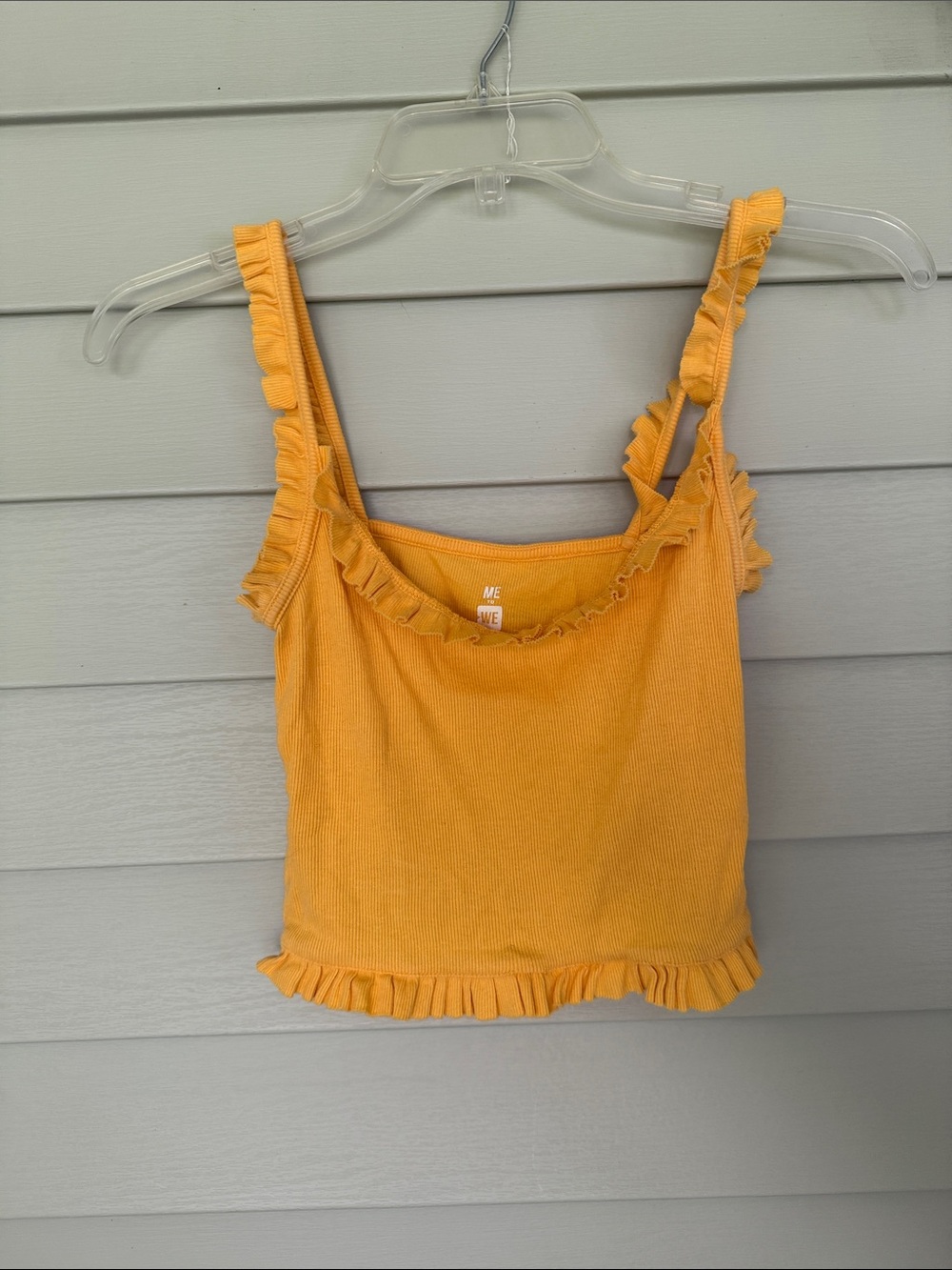 Me to We Mustard Ruffle Ribbed Cropped Tank